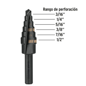 Broca escalonada óxido negro 6 escalones 3/16″ a 1/2″,Truper