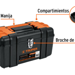 Caja para herramienta 17″ con compartimentos, broches metálicos