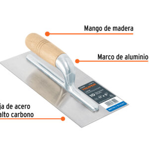 Plancha 11″ canto recto, 10 remaches, mango madera