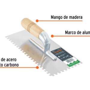 Plancha 11″ dentado cuadrado 1/4″, 6 remaches, mango madera