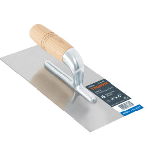 Plancha 11″ canto recto, 6 remaches, mango madera