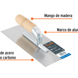 Plancha 11″ canto recto, 6 remaches, mango madera