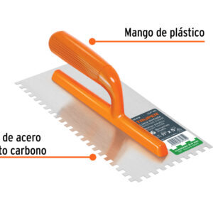 Plancha 11″ dentado cuadrado 1/4″, 6 remaches, mango plástico