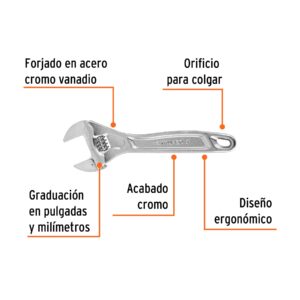 Llave francesa 8″ profesional cromada
