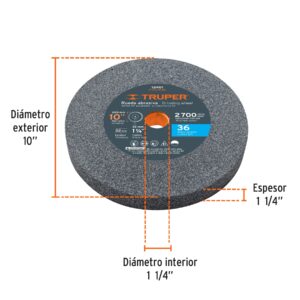 Rueda abrasiva para amoladora de banco 10″, óxido aluminio Gr.36