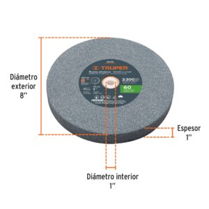 Rueda abrasiva para amoladora de banco 8″, óxido aluminio Gr. 60