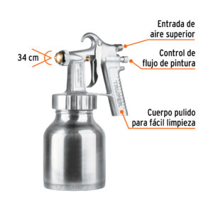 Pistola p/pintar baja presión, 1.5 mm, pulida, entrada superior
