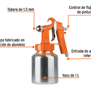 Pistola p/pintar baja presión, 1.5 mm, naranja, entrada inferior